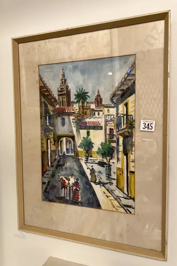 H. Colemer Spanish Street Scene Watercolour Image 1++