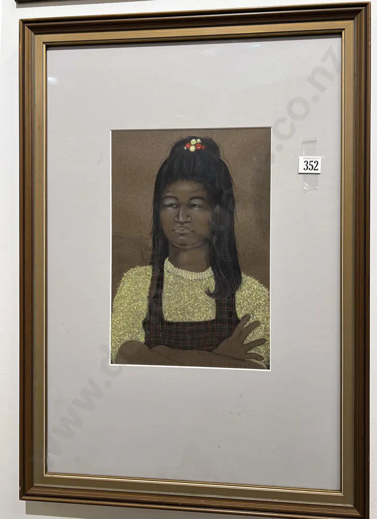 Indistinctly Signed Mixed Media Portrait Image 1++