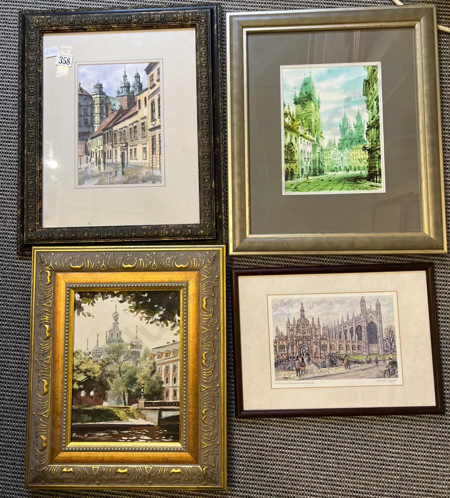 A Small Oil on Canvas Work together with Three Framed Prints Image 1++