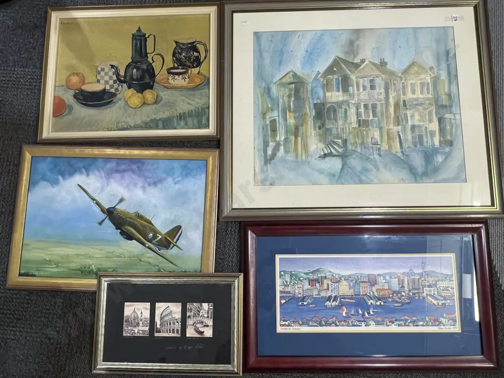 Large Architectural Watercolour together with Four Other Framed Prints/Originals Image 1++