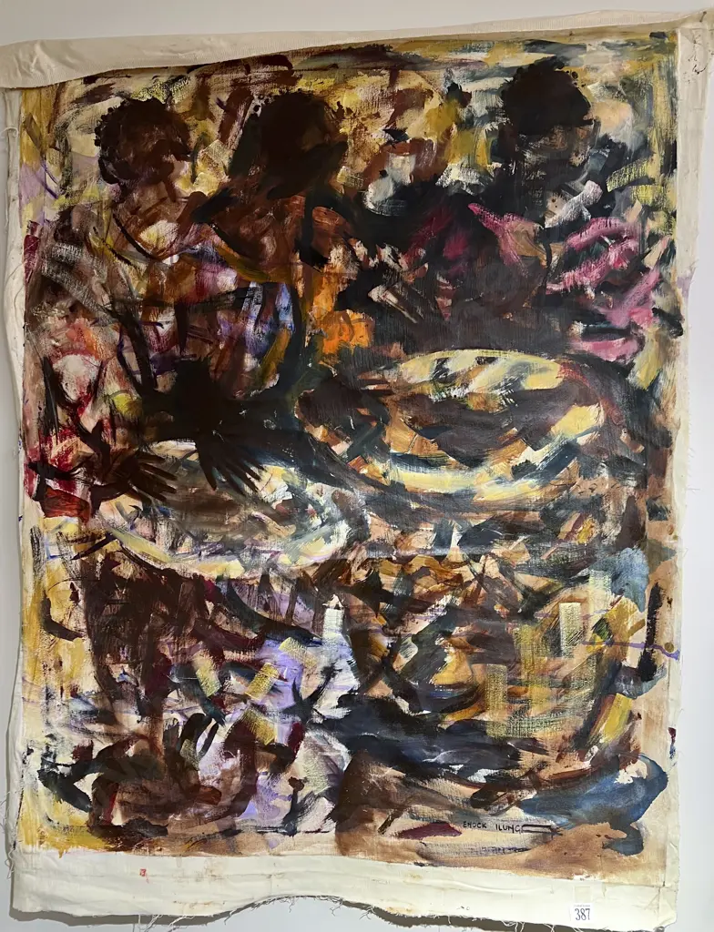 Enock Lunga Zambian Abstract Figural Study Oil on Canvas Image 1++