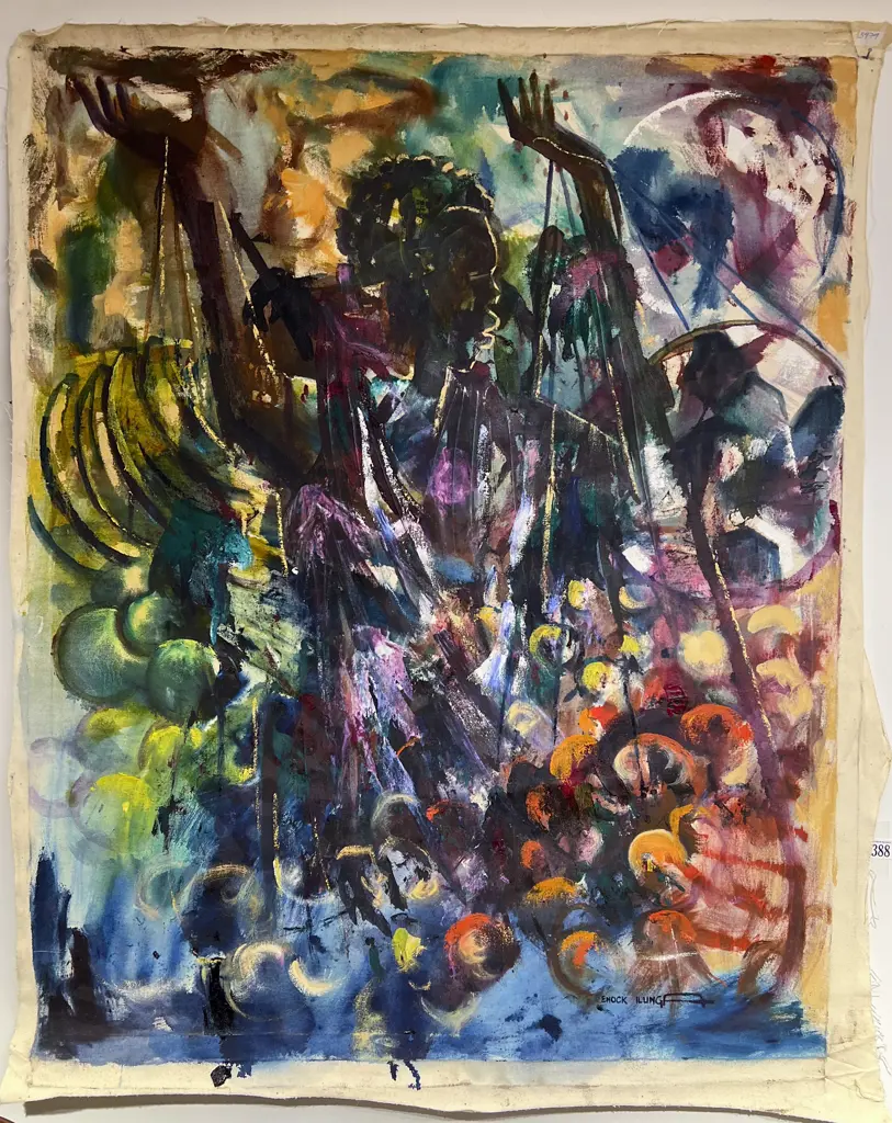 Enock Lunga Zambian Abstract Figural Study Oil on Canvas Image 1++