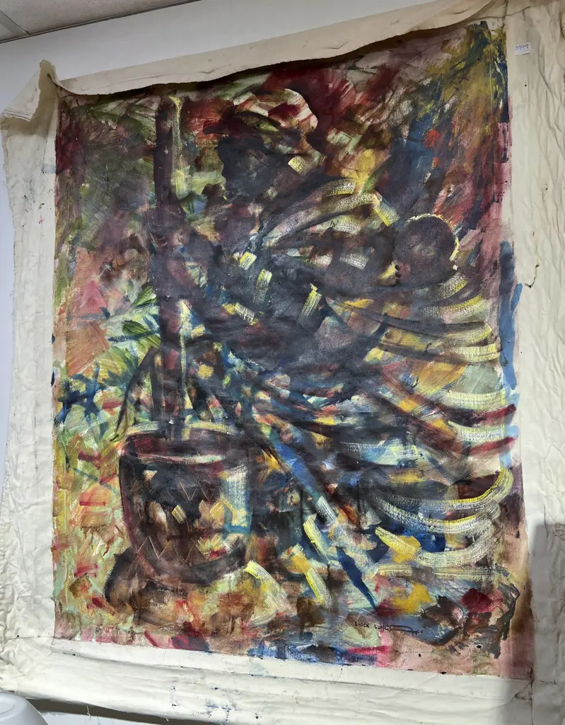 Enock Lunga Zambian Abstract Figural Study Oil on Canvas Image 1++