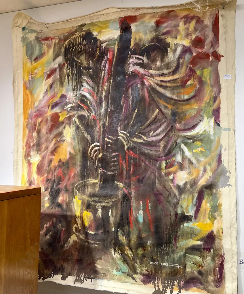 Enock Lunga Zambian Abstract Figural Study Oil on Canvas Image 1++