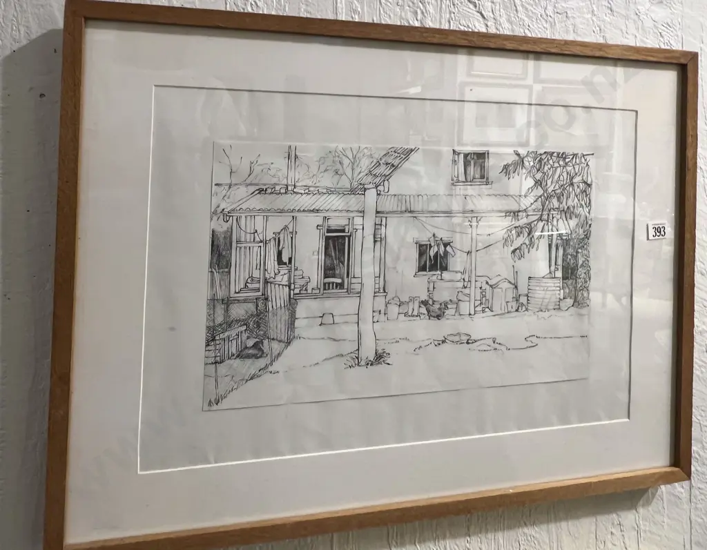 Unknown Artist - Farmhouse Sketch - Pencil on Paper Image 1++