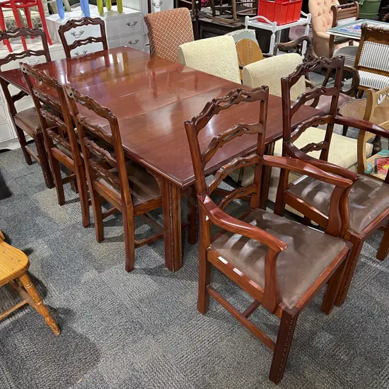 Chinese Extension Dining Table With Four Chairs and Two Carvers