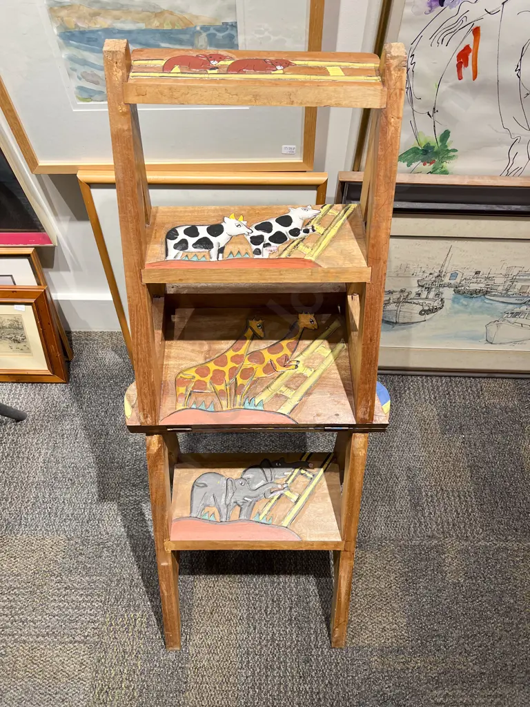 Kitchen Chair/Ladder Painted with Noah's Arc Motif Image 1++