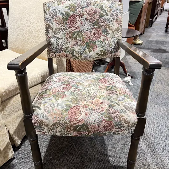 Tapestry Upholstered Mahogany Arm Chair