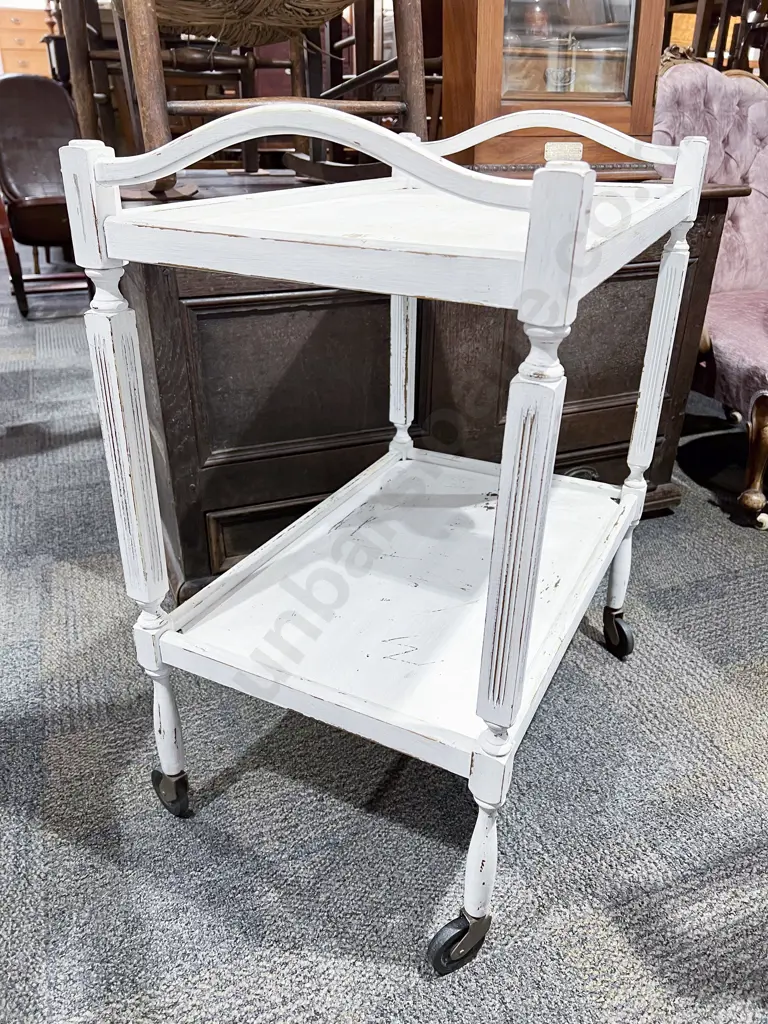 White Painted Two Tier Tea Trolley Image 1++
