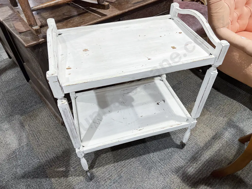 White Painted Two Tier Tea Trolley Image 1++