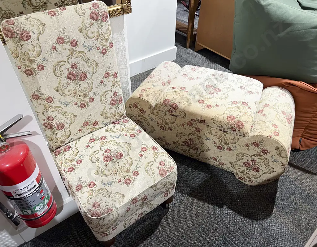 Floral Upholstered Bedroom Chair and Ottoman Image 1++
