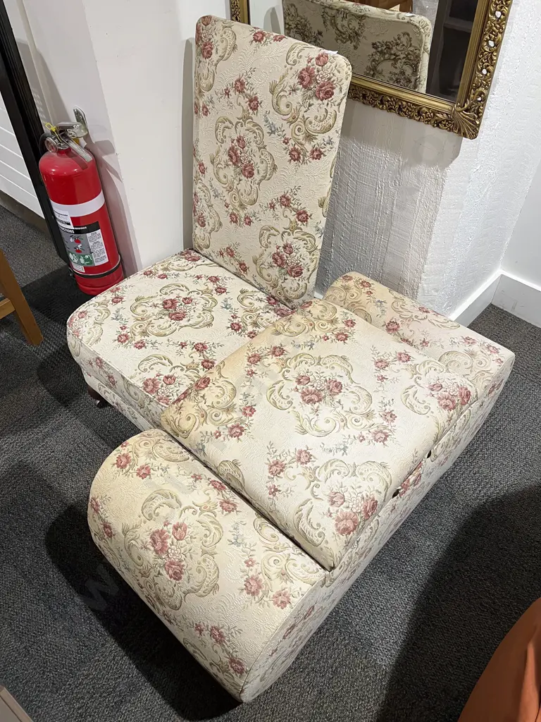 Floral Upholstered Bedroom Chair and Ottoman Image 1++