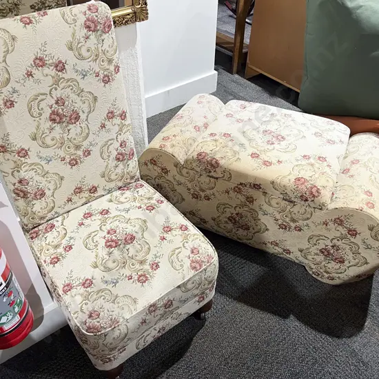 Floral Upholstered Bedroom Chair and Ottoman