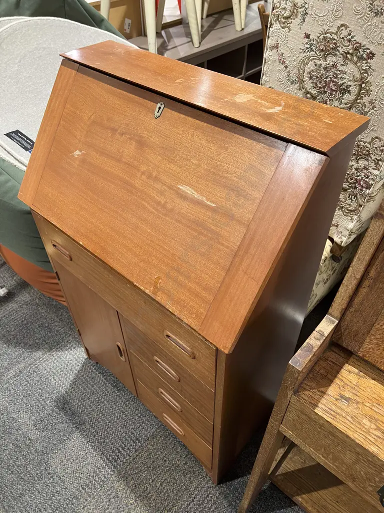 Teak Drop Front Writing Desk Image 1++