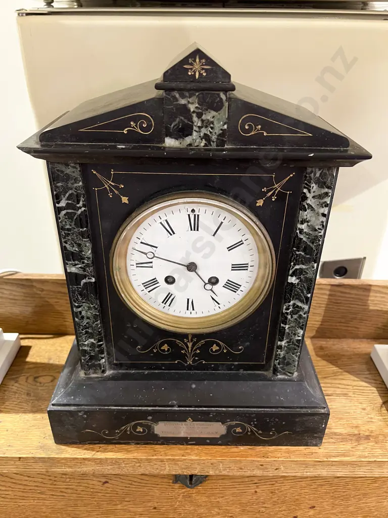 Vict. Slate Mantle Clock Image 1++
