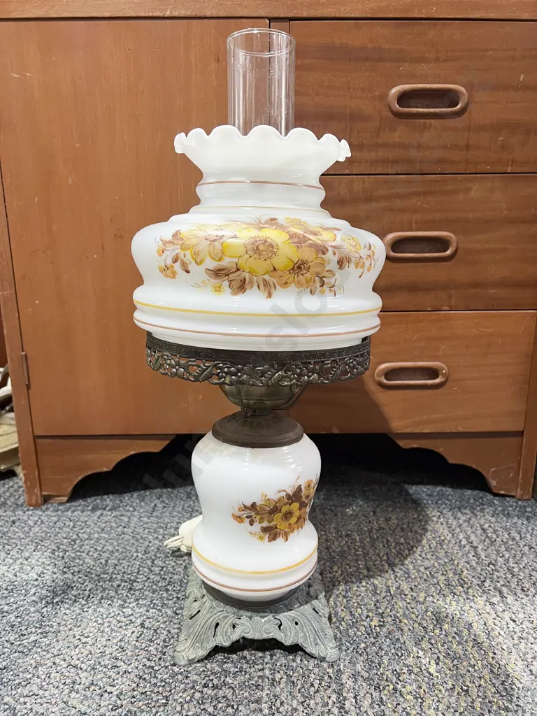 Electrified Kerosene Lamp with Painted Opaque Shade Image 1++