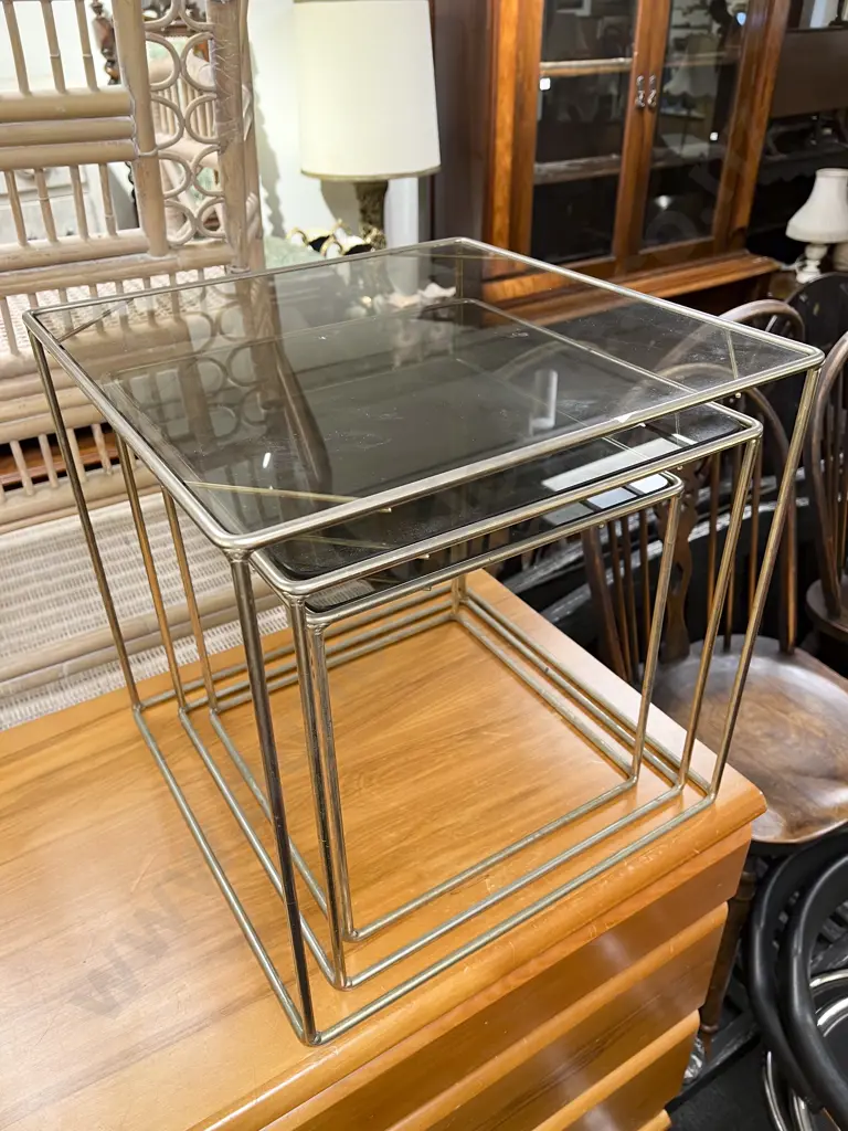 Modern Chrome and Smoked Glass Top Nest of three Tables Image 1++