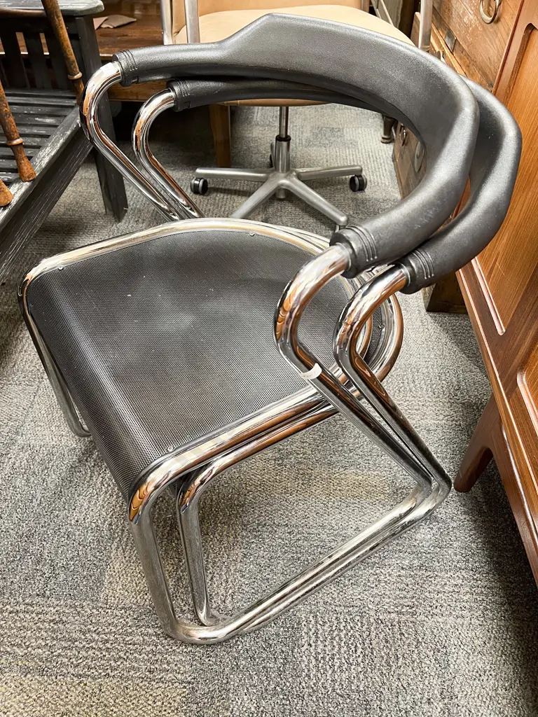 Pair of Modern Chrome Open Back Armchairs Image 1++