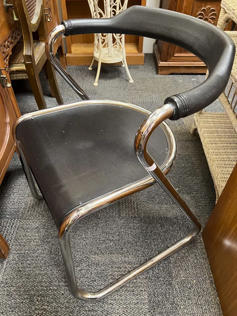 Pair of Modern Chrome Open Back Armchairs Image 1++