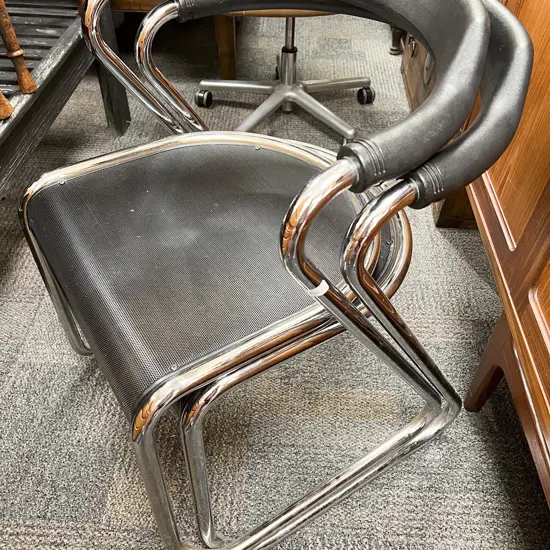 Pair of Modern Chrome Open Back Armchairs
