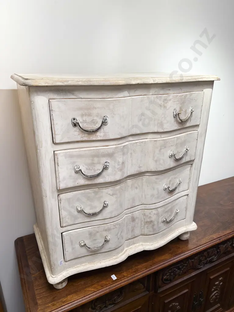 Distressed White Painted Four Drawer Side Chest Image 1++
