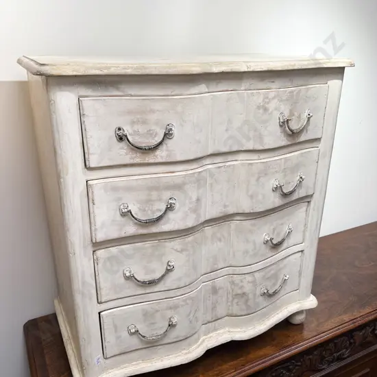 Distressed White Painted Four Drawer Side Chest