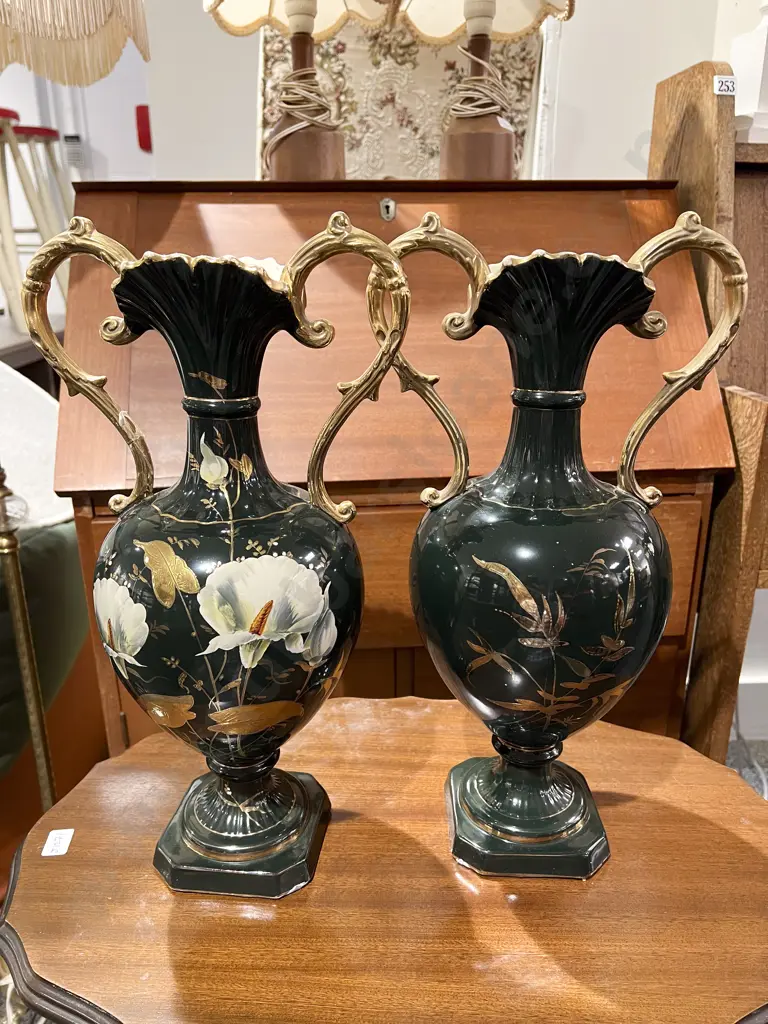 Pair of Hand Painted Vict. Mantle Vases together with Other Pair Image 1++