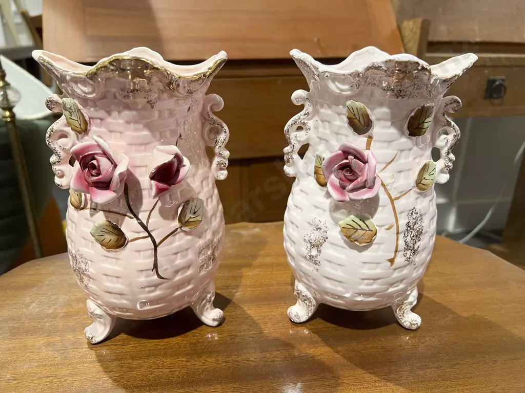 Pair of Hand Painted Vict. Mantle Vases together with Other Pair Image 1++