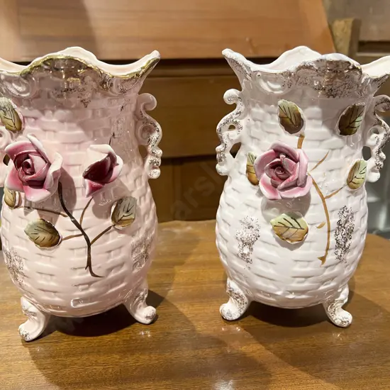 Pair of Hand Painted Vict. Mantle Vases together with Other Pair
