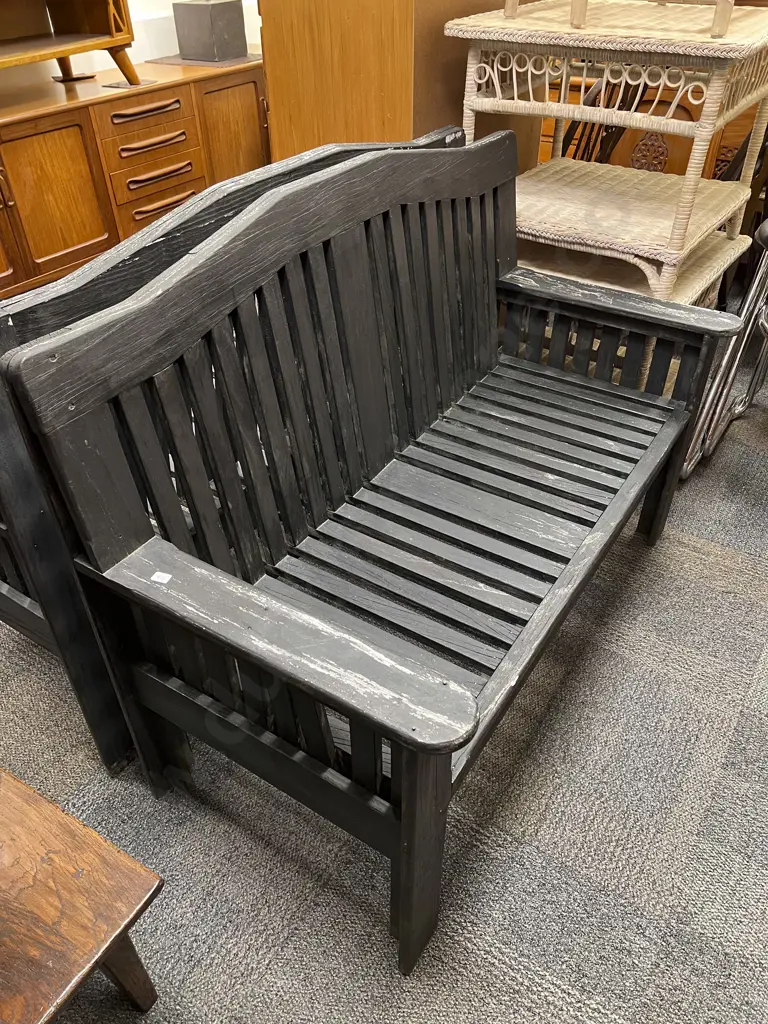 Pair of Slatted Outdoor Benches Image 1++