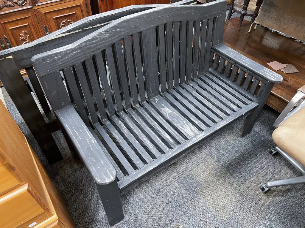 Pair of Slatted Outdoor Benches Image 1++