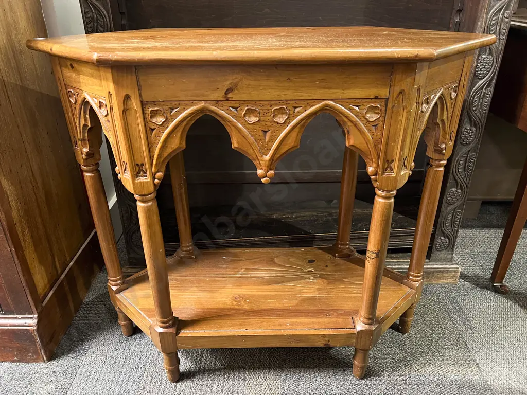 Ecclesiastical Style Two Tier Side Table Image 1++