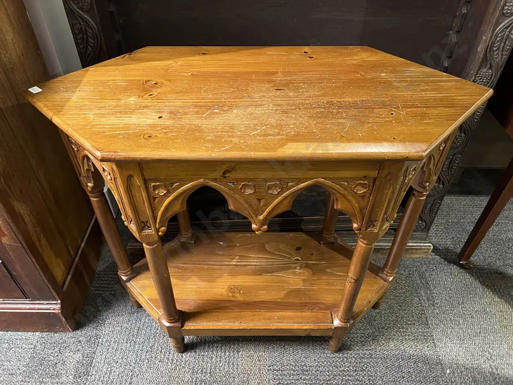 Ecclesiastical Style Two Tier Side Table Image 1++