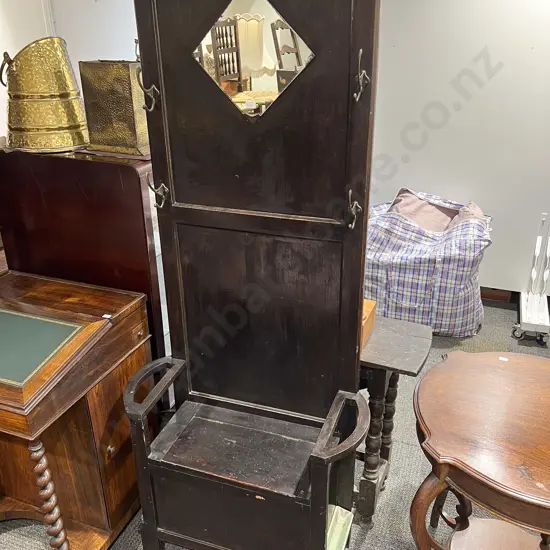 Stained Oak Mirror Hall Stand