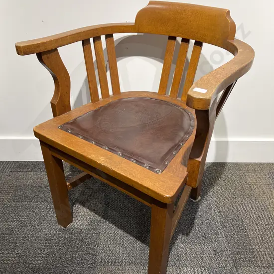 Oak Slate Back Tub Chair