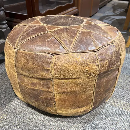 Leather Patch Work Pouffe