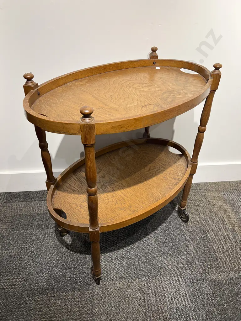 Oval Oak Two Tier Tea Trolley Image 1++