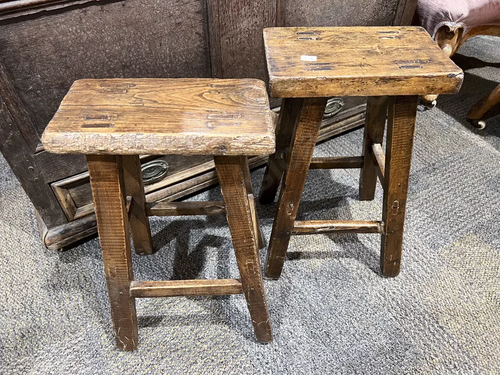 Pair of Chinese Elm Stools Image 1++