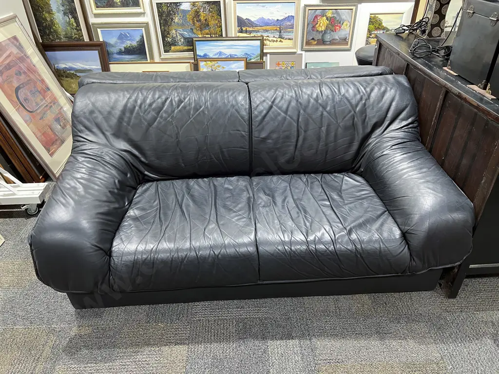 Pair of Sloping Arm Leather Sofas Image 1++