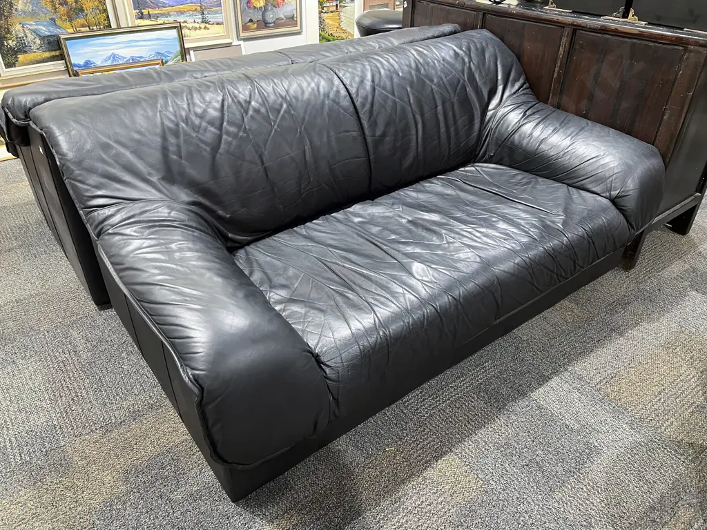 Pair of Sloping Arm Leather Sofas Image 1++