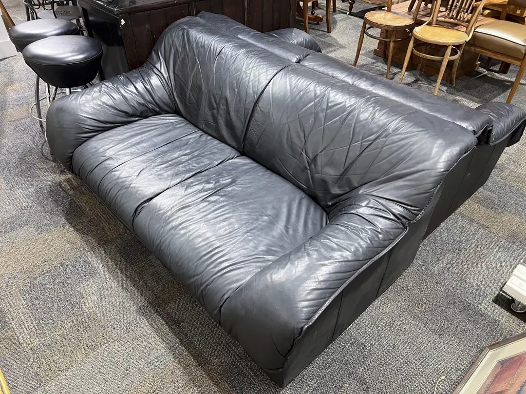 Pair of Sloping Arm Leather Sofas Image 1++