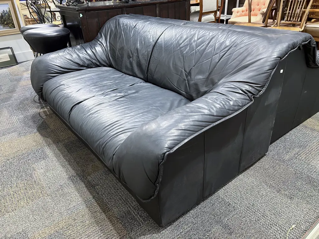 Pair of Sloping Arm Leather Sofas Image 1++