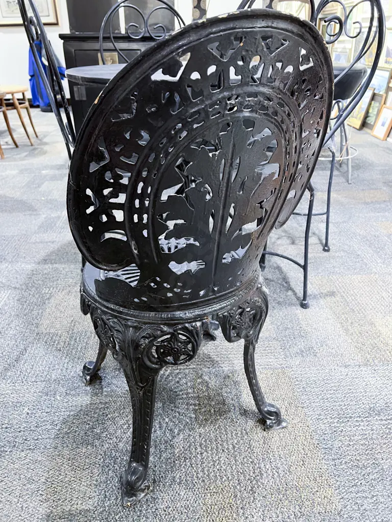 Ebonized Wrought Iron Outdoor Chair Image 1++