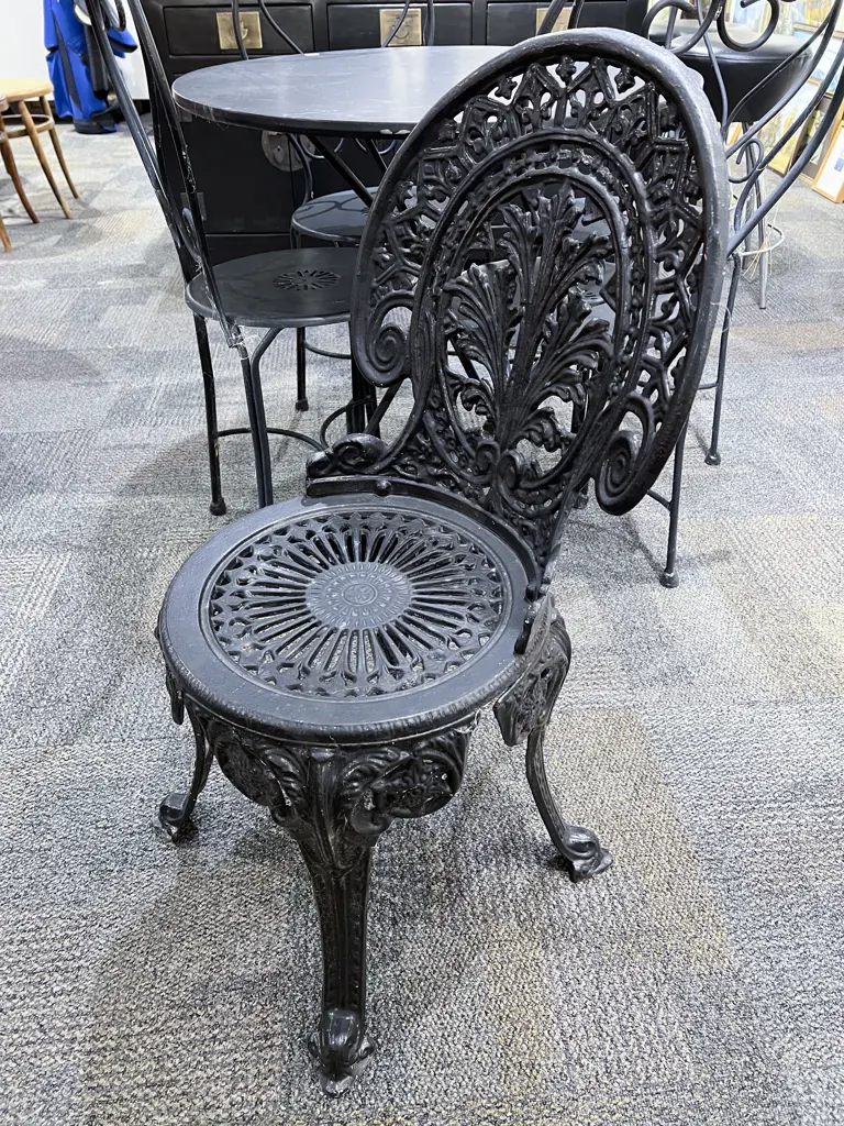 Ebonized Wrought Iron Outdoor Chair Image 1++