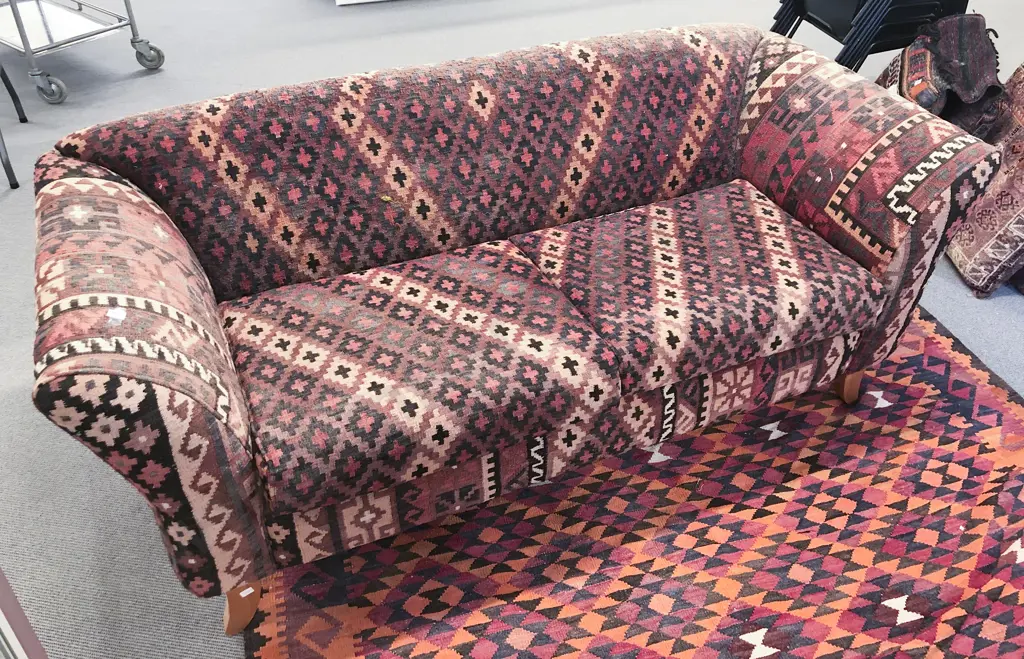 Kilim Upholstered Scroll Arm Sofa Image 1++