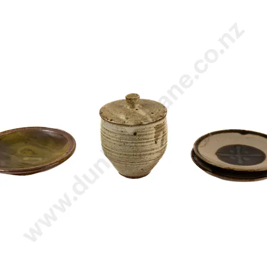 Lidded Canister & Three Plates