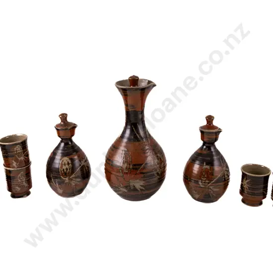 Stephen Carter Decanter Five Goblets & Two Oil Bottles