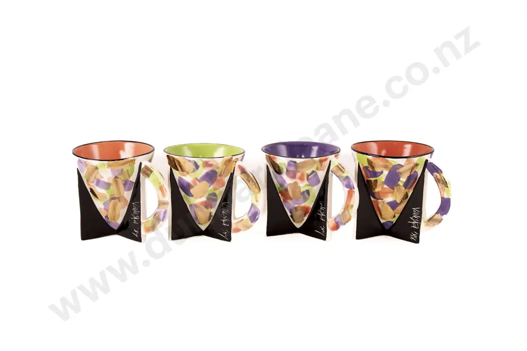 Four Valeska Hand Painted Coffee Mugs Image 1++