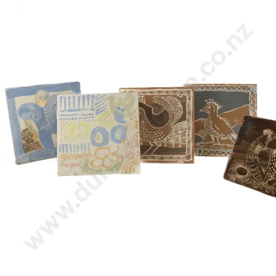 Five John Lawrence Hand Painted Terracotta Tiles