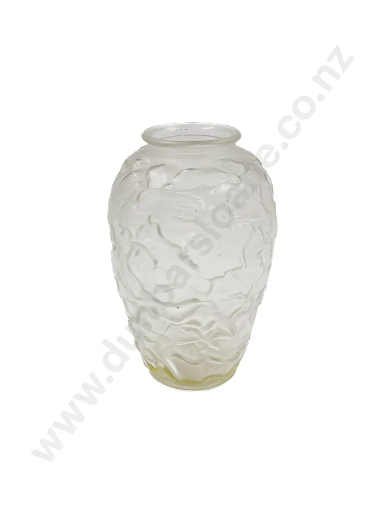 Czechoslovakian Glass Pressed Floral Vase Image 1++